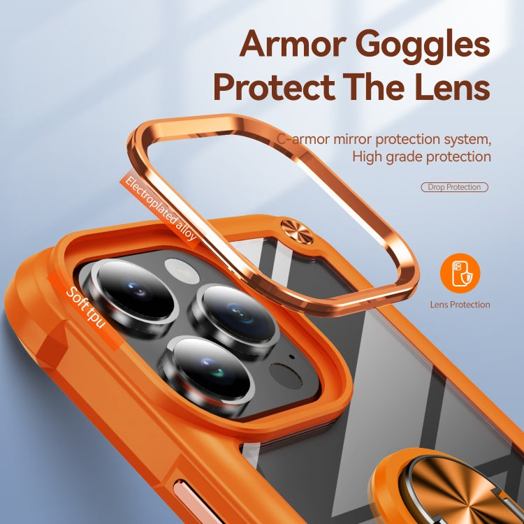 For iPhone 16 Pro Max TPU + PC Lens Protection Phone Case with Ring Holder(Orange) - iPhone 16 Pro Max Cases by buy2fix | Online Shopping UK | buy2fix