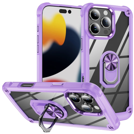 For iPhone 16 Pro TPU + PC Lens Protection Phone Case with Ring Holder(Purple) - iPhone 16 Pro Cases by buy2fix | Online Shopping UK | buy2fix