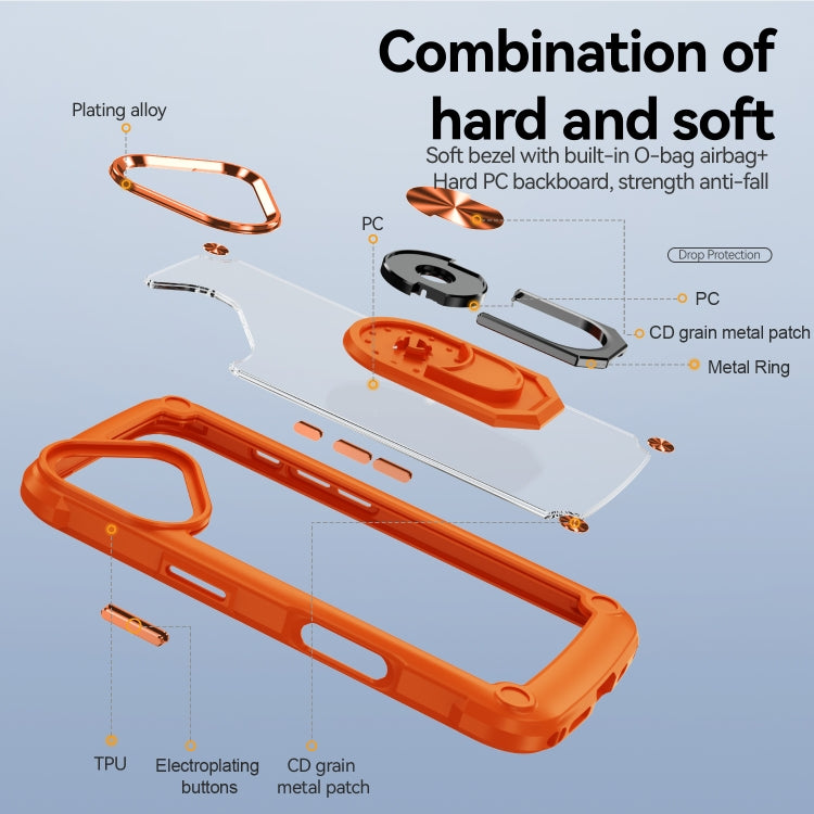 For iPhone 16 Plus TPU + PC Lens Protection Phone Case with Ring Holder(Orange) - iPhone 16 Plus Cases by buy2fix | Online Shopping UK | buy2fix