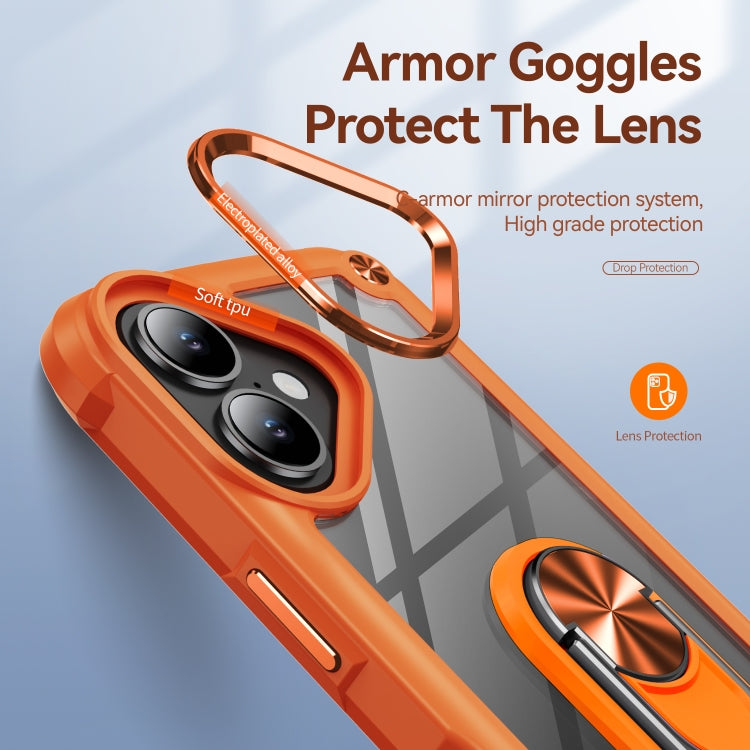 For iPhone 16 Plus TPU + PC Lens Protection Phone Case with Ring Holder(Orange) - iPhone 16 Plus Cases by buy2fix | Online Shopping UK | buy2fix