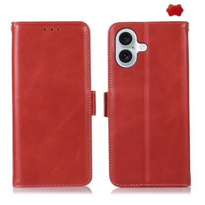 For iPhone 16 Crazy Horse Top Layer Cowhide Leather Phone Case(Red) - iPhone 16 Cases by buy2fix | Online Shopping UK | buy2fix