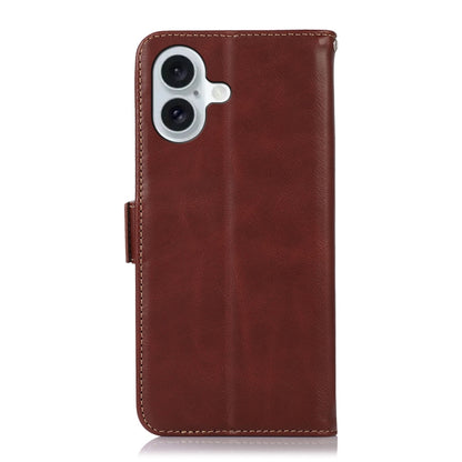 For iPhone 16 Crazy Horse Top Layer Cowhide Leather Phone Case(Brown) - iPhone 16 Cases by buy2fix | Online Shopping UK | buy2fix