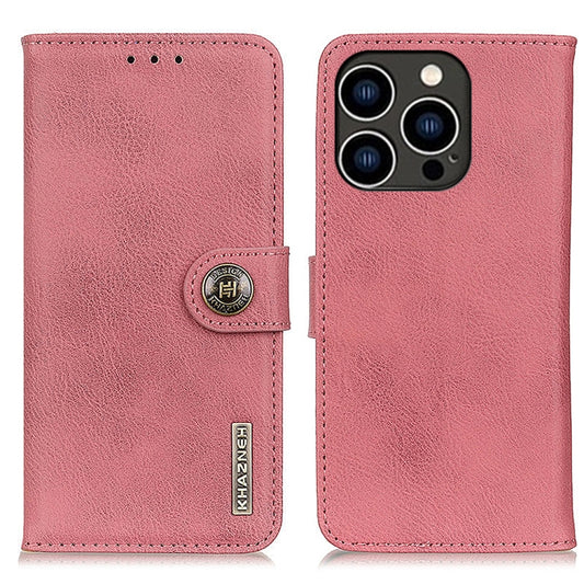 For iPhone 16 Pro KHAZNEH Cowhide Texture Horizontal Flip Leather Phone Case(Pink) - iPhone 16 Pro Cases by buy2fix | Online Shopping UK | buy2fix