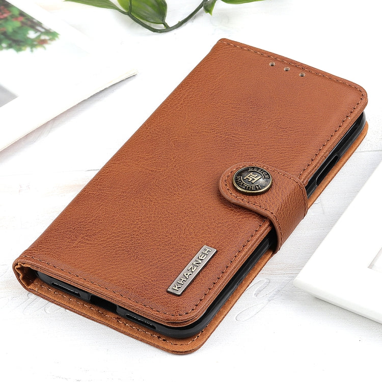 For iPhone SE 2024 KHAZNEH Cowhide Texture Horizontal Flip Leather Phone Case(Brown) - More iPhone Cases by buy2fix | Online Shopping UK | buy2fix