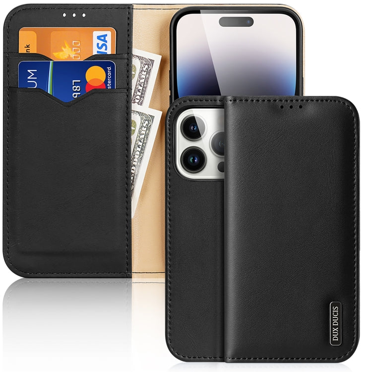 For iPhone 15 Pro DUX DUCIS Hivo Series Cowhide + PU + TPU Flip Phone Case(Black) - iPhone 15 Pro Cases by DUX DUCIS | Online Shopping UK | buy2fix