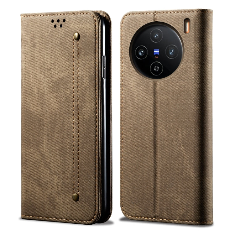 For vivo X100 Denim Texture Flip Leather Phone Case(Khaki) - X100 Cases by imak | Online Shopping UK | buy2fix