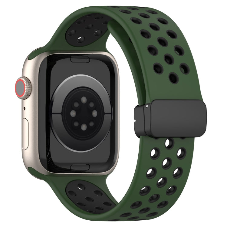 For Apple Watch 8 41mm Magnetic Buckle Silicone Watch Band(Army Green Black) - Watch Bands by buy2fix | Online Shopping UK | buy2fix