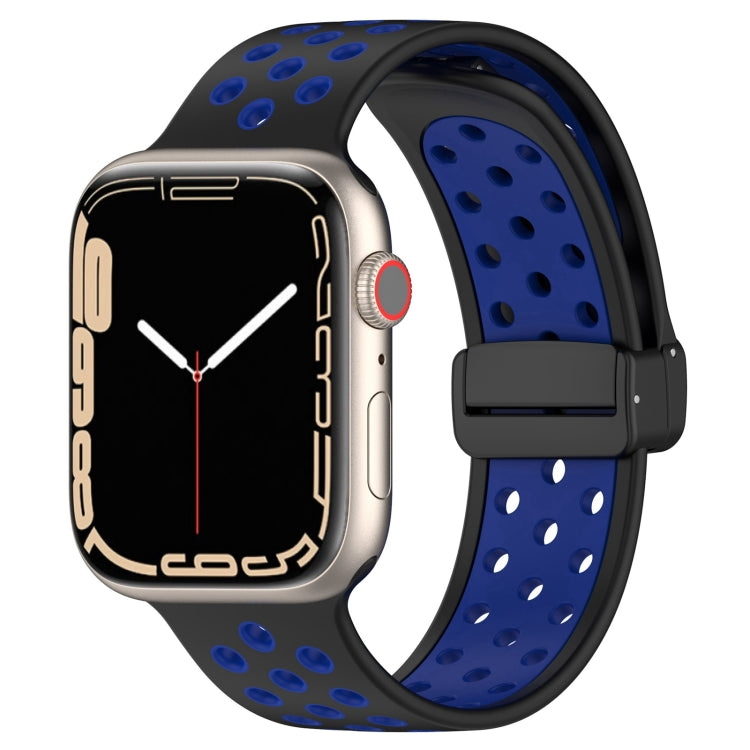 For Apple Watch SE 2022 40mm Magnetic Buckle Silicone Watch Band(Black Blue) - Watch Bands by buy2fix | Online Shopping UK | buy2fix