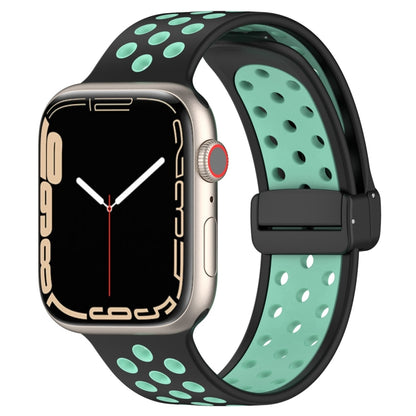 For Apple Watch SE 2022 40mm Magnetic Buckle Silicone Watch Band(Black Cyan) - Watch Bands by buy2fix | Online Shopping UK | buy2fix