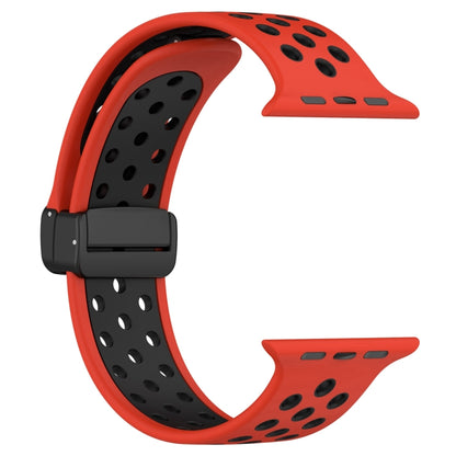 For Apple Watch SE 2022 44mm Magnetic Buckle Silicone Watch Band(Red Black) - Watch Bands by buy2fix | Online Shopping UK | buy2fix