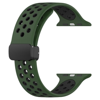 For Apple Watch SE 2022 44mm Magnetic Buckle Silicone Watch Band(Army Green Black) - Watch Bands by buy2fix | Online Shopping UK | buy2fix