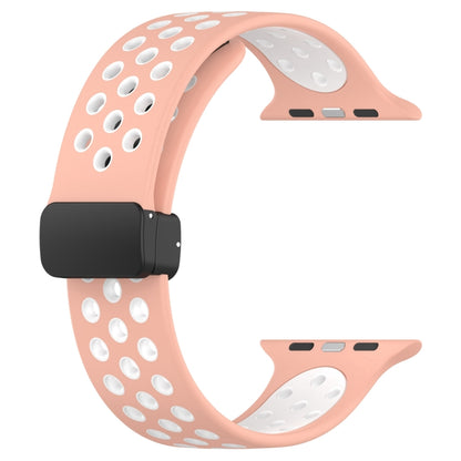 For Apple Watch 7 45mm Magnetic Buckle Silicone Watch Band(Pink White) - Watch Bands by buy2fix | Online Shopping UK | buy2fix