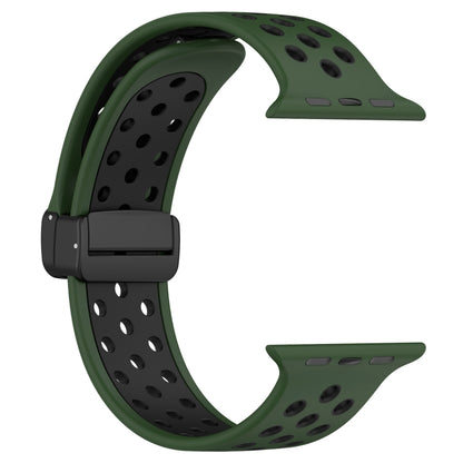 For Apple Watch 7 45mm Magnetic Buckle Silicone Watch Band(Army Green Black) - Watch Bands by buy2fix | Online Shopping UK | buy2fix