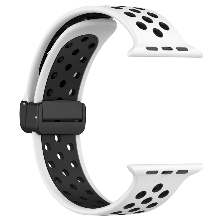 For Apple Watch 5 44mm Magnetic Buckle Silicone Watch Band(White Black) - Watch Bands by buy2fix | Online Shopping UK | buy2fix