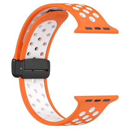 For Apple Watch 5 44mm Magnetic Buckle Silicone Watch Band(Orange White) - Watch Bands by buy2fix | Online Shopping UK | buy2fix