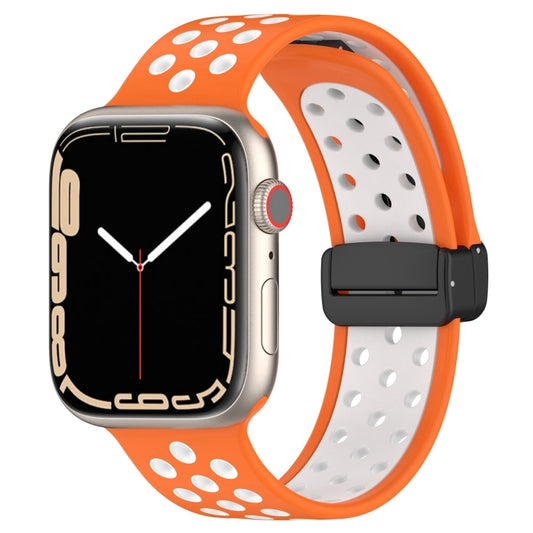 For Apple Watch 5 40mm Magnetic Buckle Silicone Watch Band(Orange White) - Watch Bands by buy2fix | Online Shopping UK | buy2fix