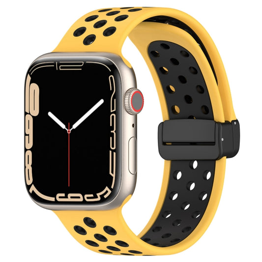 For Apple Watch 5 40mm Magnetic Buckle Silicone Watch Band(Yellow Black) - Watch Bands by buy2fix | Online Shopping UK | buy2fix