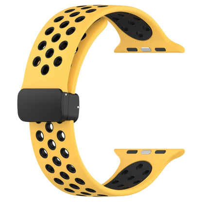 For Apple Watch 5 40mm Magnetic Buckle Silicone Watch Band(Yellow Black) - Watch Bands by buy2fix | Online Shopping UK | buy2fix