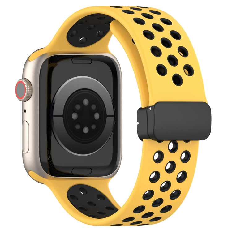 For Apple Watch 5 40mm Magnetic Buckle Silicone Watch Band(Yellow Black) - Watch Bands by buy2fix | Online Shopping UK | buy2fix