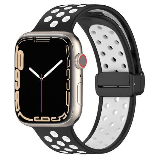 For Apple Watch 3 42mm Magnetic Buckle Silicone Watch Band(Black White) - Watch Bands by buy2fix | Online Shopping UK | buy2fix