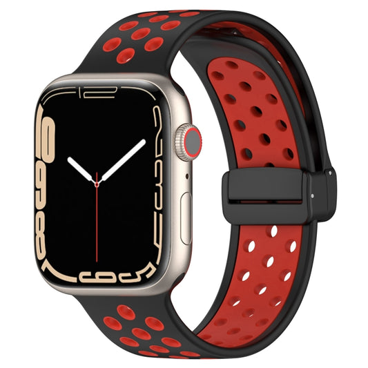 For Apple Watch 3 42mm Magnetic Buckle Silicone Watch Band(Black Red) - Watch Bands by buy2fix | Online Shopping UK | buy2fix