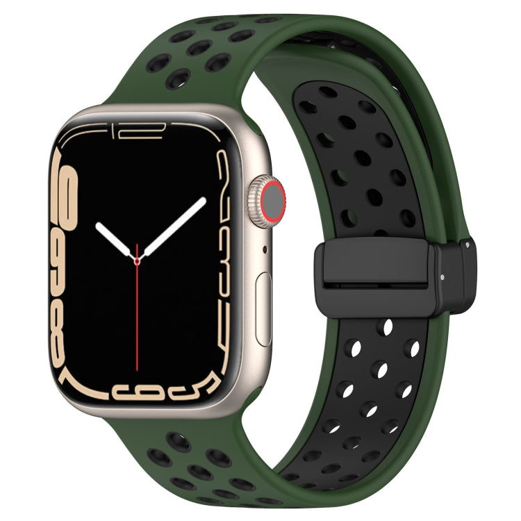 For Apple Watch 2 42mm Magnetic Buckle Silicone Watch Band(Army Green Black) - Watch Bands by buy2fix | Online Shopping UK | buy2fix