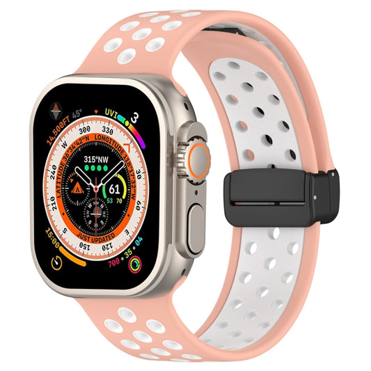 For Apple Watch Series 9 45mm Magnetic Buckle Silicone Watch Band(Pink White) - Watch Bands by buy2fix | Online Shopping UK | buy2fix