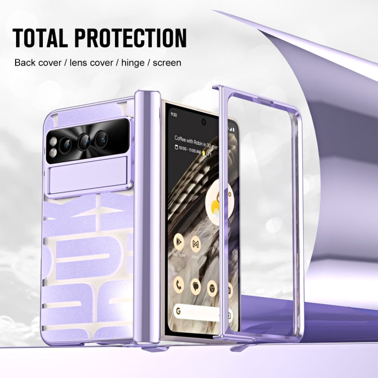 For Google Pixel Fold Integrated Electroplating Folding Phone Case with Pen Slot & Hinge(Purple) - Google Cases by buy2fix | Online Shopping UK | buy2fix