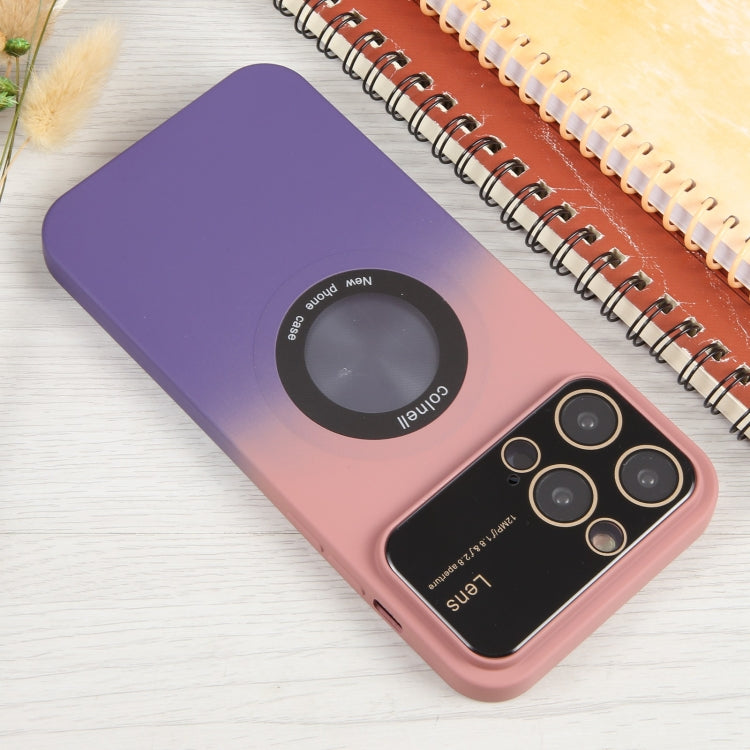 For iPhone 14 Gradient Silicone Shockproof Magsafe Phone Case with Lens Film(Pink Purple) - iPhone 14 Cases by buy2fix | Online Shopping UK | buy2fix