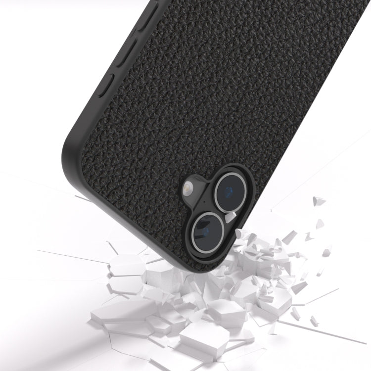 For iPhone 16 Plus ABEEL Genuine Leather Litchi Texture Phone Case(Black) - iPhone 16 Plus Cases by buy2fix | Online Shopping UK | buy2fix