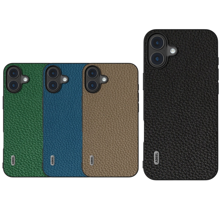 For iPhone 16 Plus ABEEL Genuine Leather Litchi Texture Phone Case(Blue) - iPhone 16 Plus Cases by buy2fix | Online Shopping UK | buy2fix