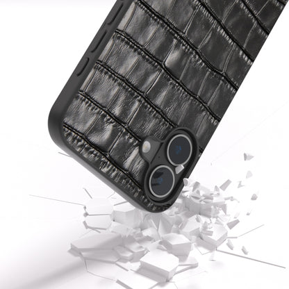 For iPhone 16 Plus ABEEL Crocodile Texture Genuine Leather Phone Case(Black) - iPhone 16 Plus Cases by buy2fix | Online Shopping UK | buy2fix