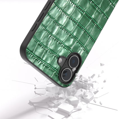 For iPhone 16 Plus ABEEL Crocodile Texture Genuine Leather Phone Case(Green) - iPhone 16 Plus Cases by buy2fix | Online Shopping UK | buy2fix