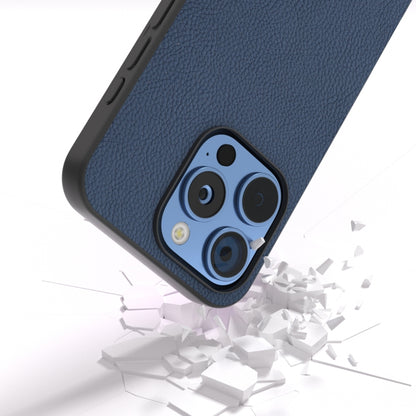 For iPhone 16 Pro Max ABEEL Genuine Leather + PC Litchi Texture Phone Case(Blue) - iPhone 16 Pro Max Cases by buy2fix | Online Shopping UK | buy2fix