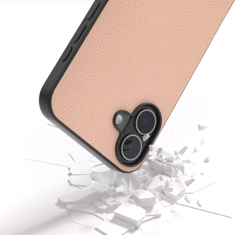 For iPhone 16 Plus ABEEL Genuine Leather + PC Litchi Texture Phone Case(Pink Gold) - iPhone 16 Plus Cases by buy2fix | Online Shopping UK | buy2fix