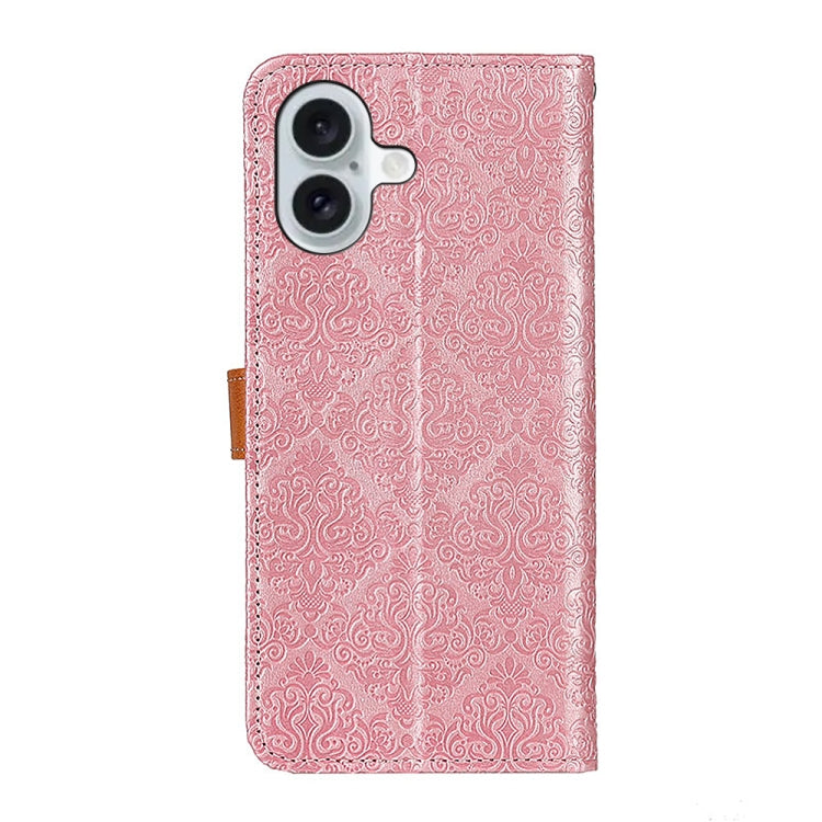 For iPhone 16 Plus European Floral Embossed Leather Phone Case(Pink) - iPhone 16 Plus Cases by buy2fix | Online Shopping UK | buy2fix