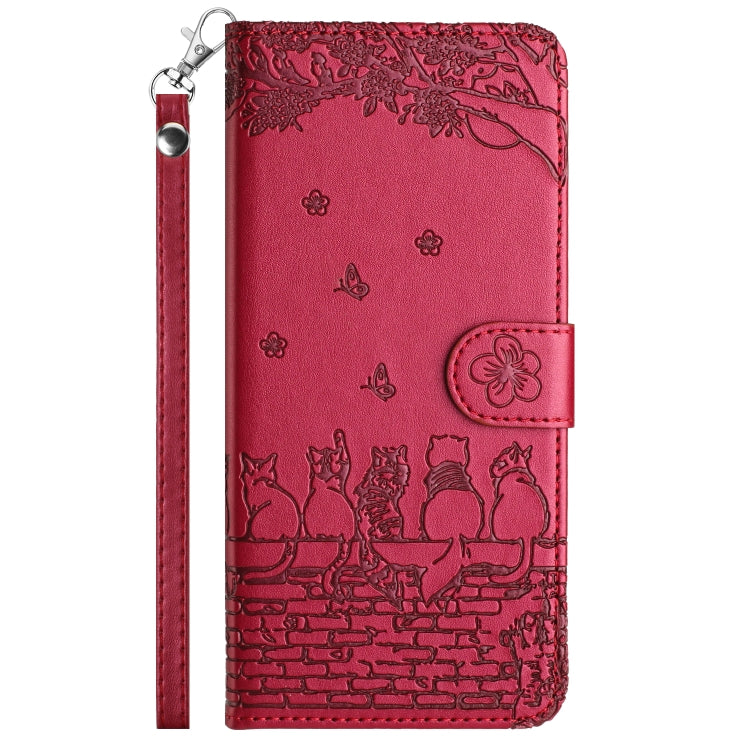 For Google Pixel 9 / 9 Pro Cat Embossing Pattern Leather Phone Case with Lanyard(Red) - Google Cases by buy2fix | Online Shopping UK | buy2fix