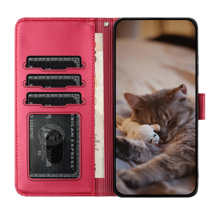 For Google Pixel 9 / 9 Pro Cat Embossing Pattern Leather Phone Case with Lanyard(Red) - Google Cases by buy2fix | Online Shopping UK | buy2fix