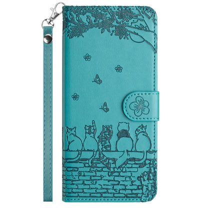 For Google Pixel 9 / 9 Pro Cat Embossing Pattern Leather Phone Case with Lanyard(Blue) - Google Cases by buy2fix | Online Shopping UK | buy2fix