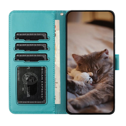 For Google Pixel 9 Pro XL Cat Embossing Pattern Leather Phone Case with Lanyard(Blue) - Google Cases by buy2fix | Online Shopping UK | buy2fix