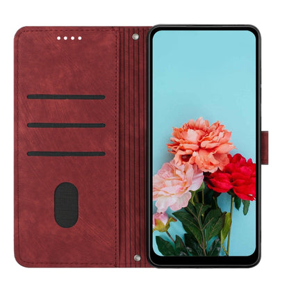 For Xiaomi Redmi Note 13 Pro+ Skin Feel Stripe Pattern Leather Phone Case with Long Lanyard(Red) - Note 13 Pro+ Cases by buy2fix | Online Shopping UK | buy2fix