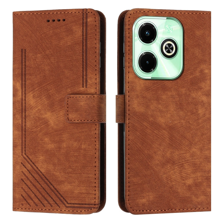 For Infinix Hot 40i Skin Feel Stripe Pattern Leather Phone Case with Lanyard(Brown) - Infinix Cases by buy2fix | Online Shopping UK | buy2fix