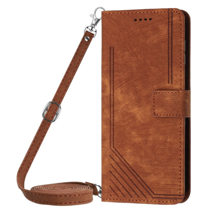 For Infinix Hot 40i Skin Feel Stripe Pattern Leather Phone Case with Lanyard(Brown) - Infinix Cases by buy2fix | Online Shopping UK | buy2fix