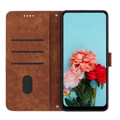 For Infinix Hot 40i Skin Feel Stripe Pattern Leather Phone Case with Lanyard(Brown) - Infinix Cases by buy2fix | Online Shopping UK | buy2fix
