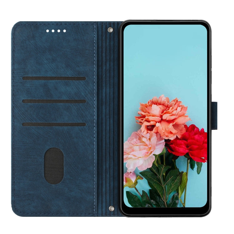 For Infinix Smart 8 Skin Feel Stripe Pattern Leather Phone Case with Lanyard(Blue) - Infinix Cases by buy2fix | Online Shopping UK | buy2fix