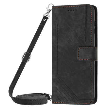 For Infinix Note 40 Pro 4G / 5G Skin Feel Stripe Pattern Leather Phone Case with Lanyard(Black) - Infinix Cases by buy2fix | Online Shopping UK | buy2fix