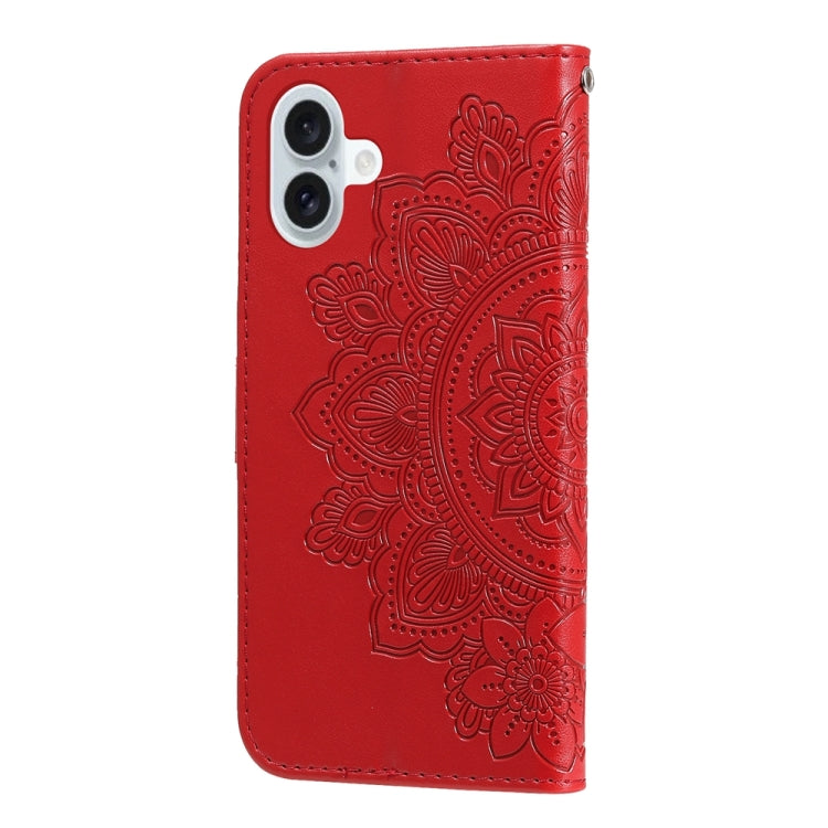 For iPhone 16 Plus 7-petal Flowers Embossing Leather Phone Case(Red) - iPhone 16 Plus Cases by buy2fix | Online Shopping UK | buy2fix