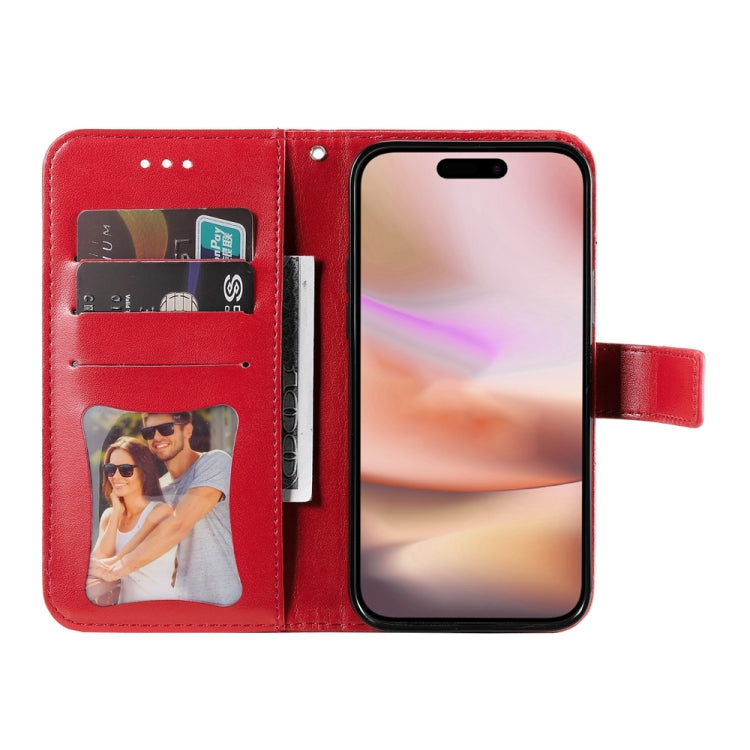 For iPhone 16 Plus 7-petal Flowers Embossing Leather Phone Case(Red) - iPhone 16 Plus Cases by buy2fix | Online Shopping UK | buy2fix