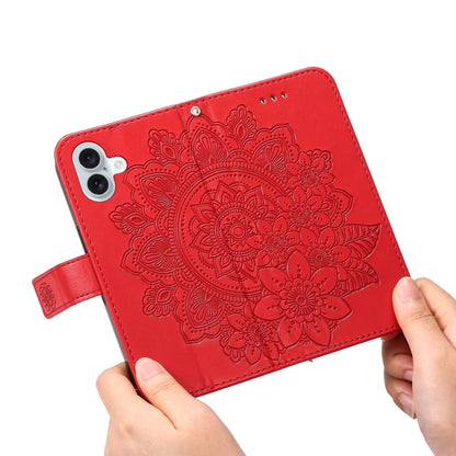 For iPhone 16 Plus 7-petal Flowers Embossing Leather Phone Case(Red) - iPhone 16 Plus Cases by buy2fix | Online Shopping UK | buy2fix