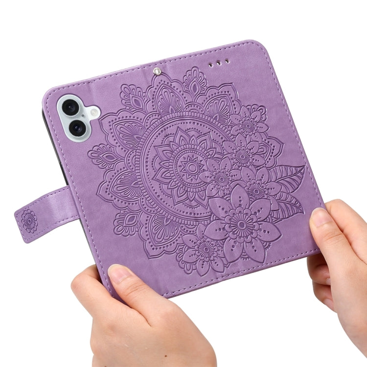 For iPhone 16 Plus 7-petal Flowers Embossing Leather Phone Case(Light Purple) - iPhone 16 Plus Cases by buy2fix | Online Shopping UK | buy2fix